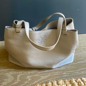 TORY BURCH pebble gray leather purse with Tassels!